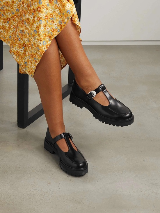 Reformation Shoes - Reformation Patent Abalonia Mary Jane T Strap Lugged Loafers